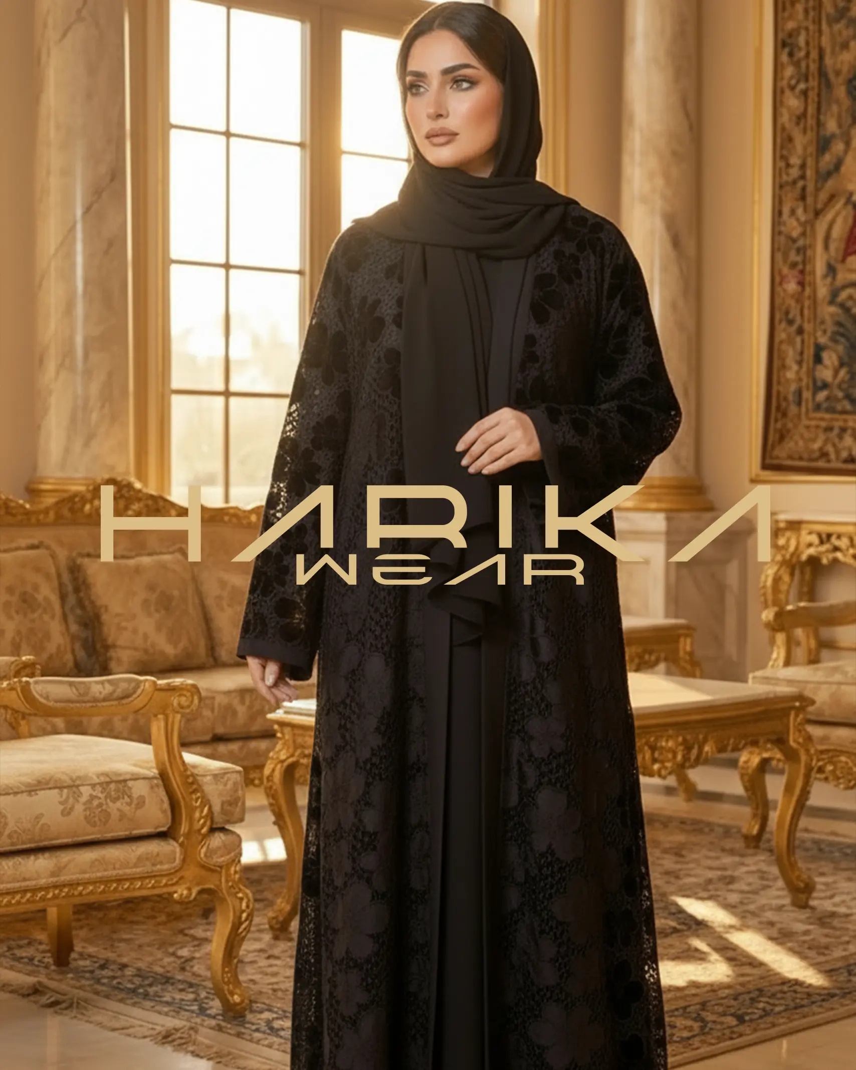 Gül Desenli Jober Kadife Abaya