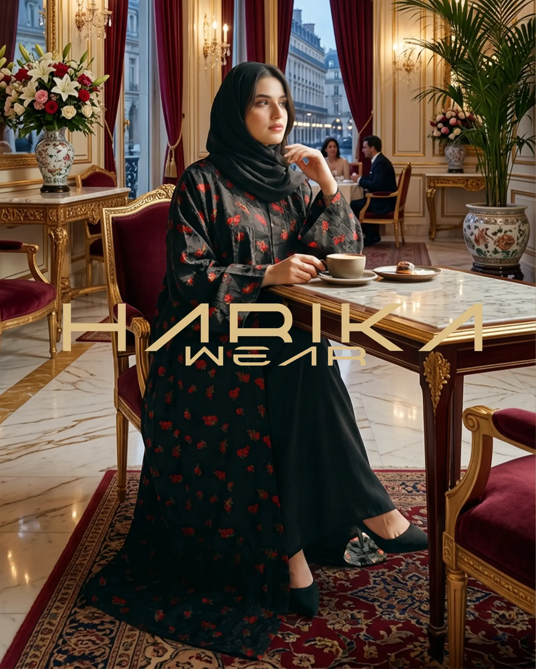 Kırmızı Gül Desenli Abaya