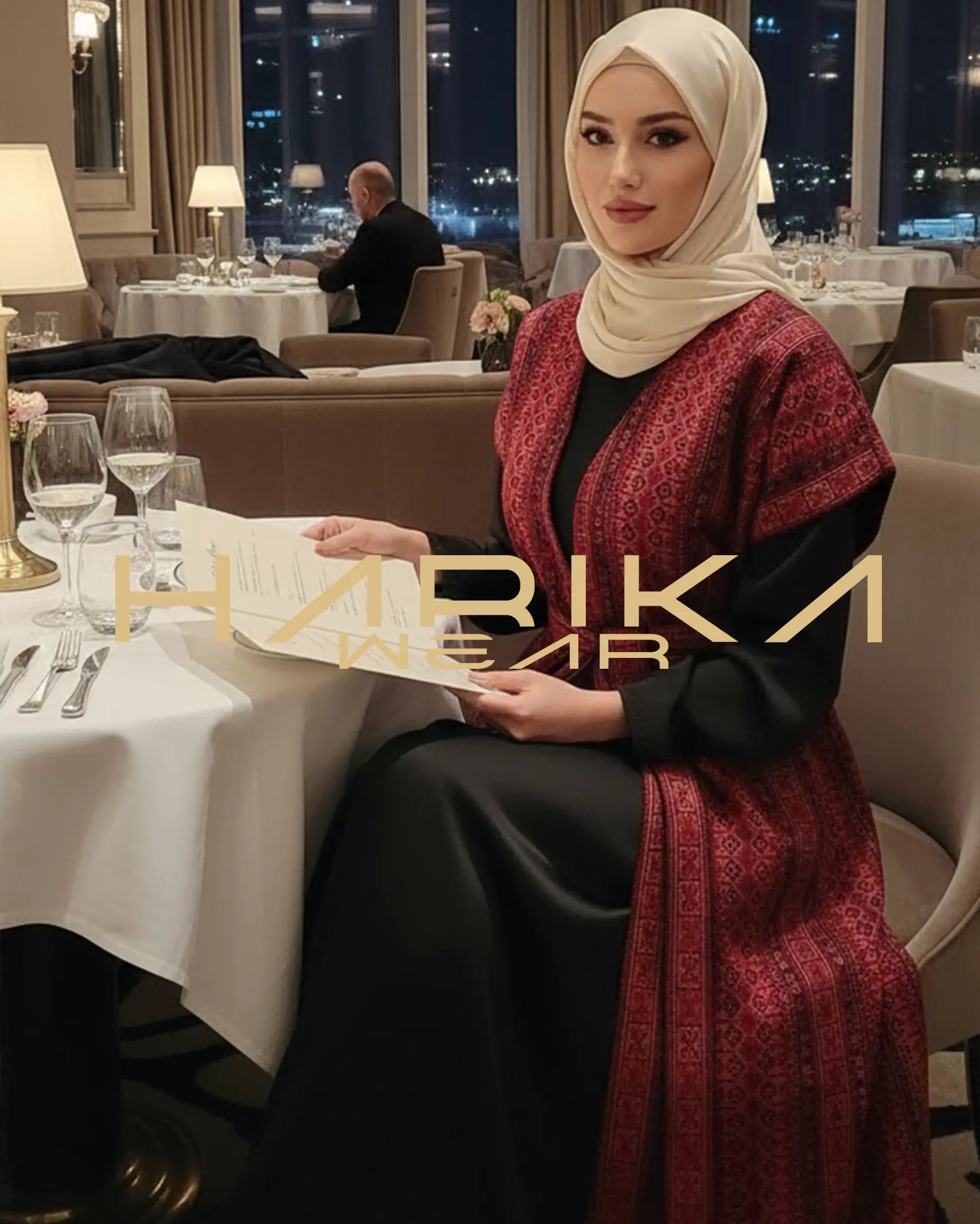 Tam Nakışlı Filistin Desenli Abaya