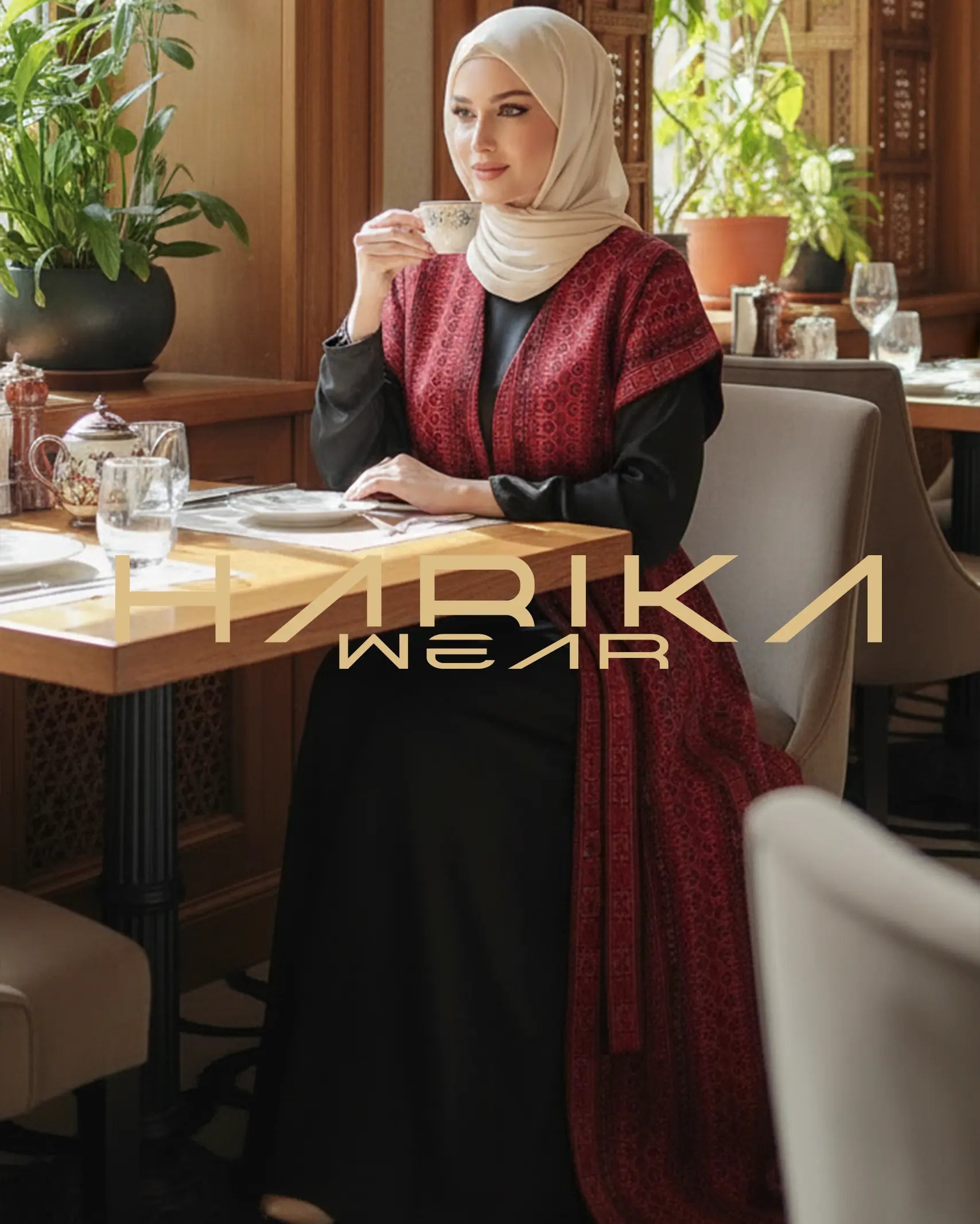 Tam Nakışlı Filistin Desenli Abaya