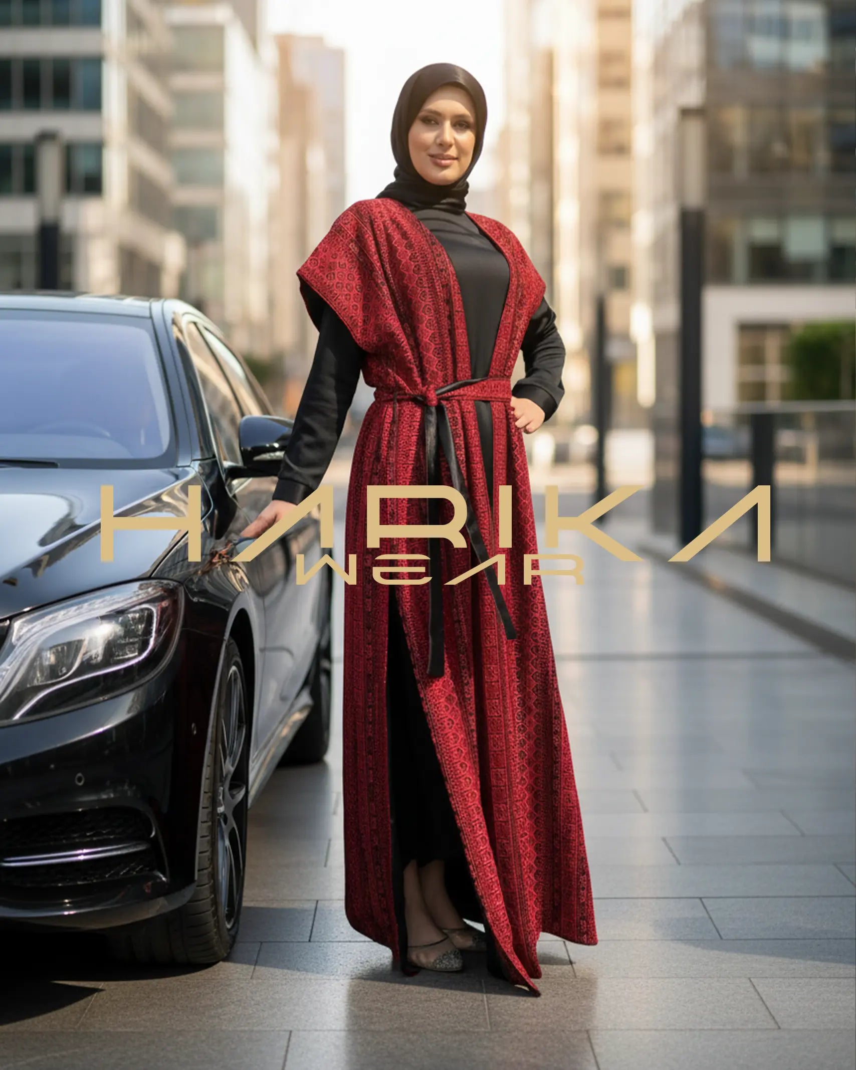 Tam Nakışlı Filistin Desenli Abaya