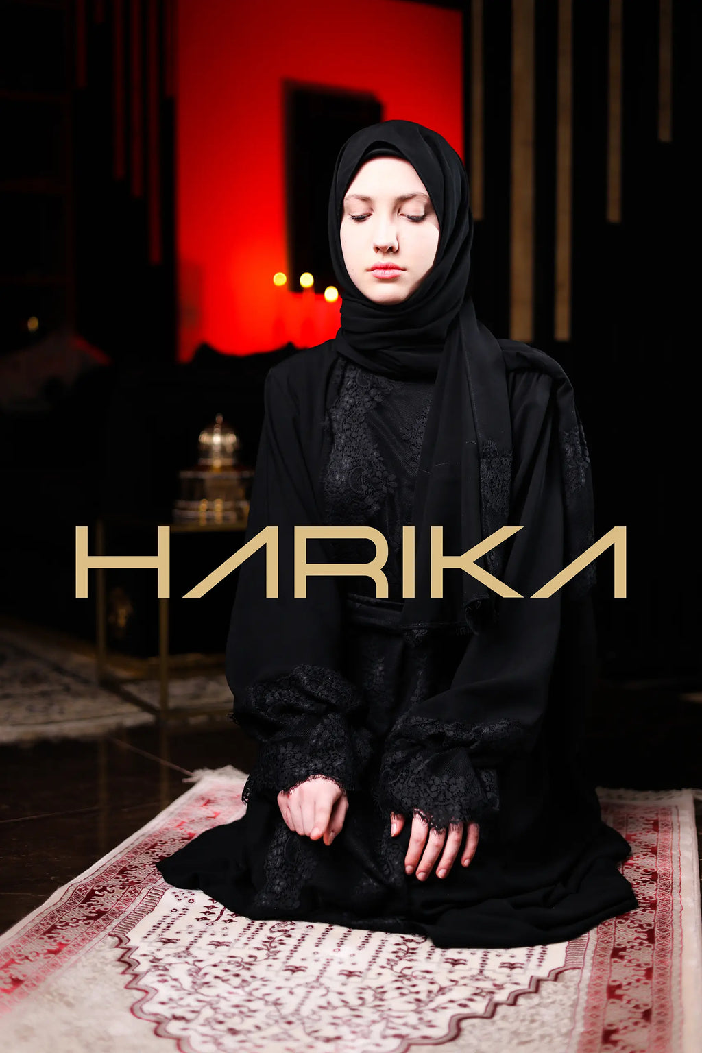 Dantel detayli Dubai ipek şallı namaz elbisesi