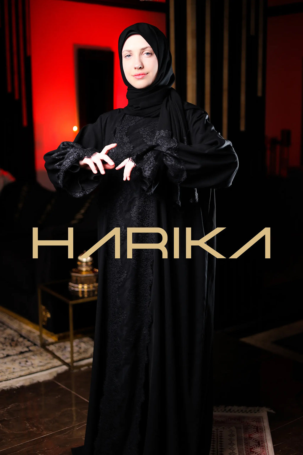 Dantel detayli Dubai ipek şallı namaz elbisesi