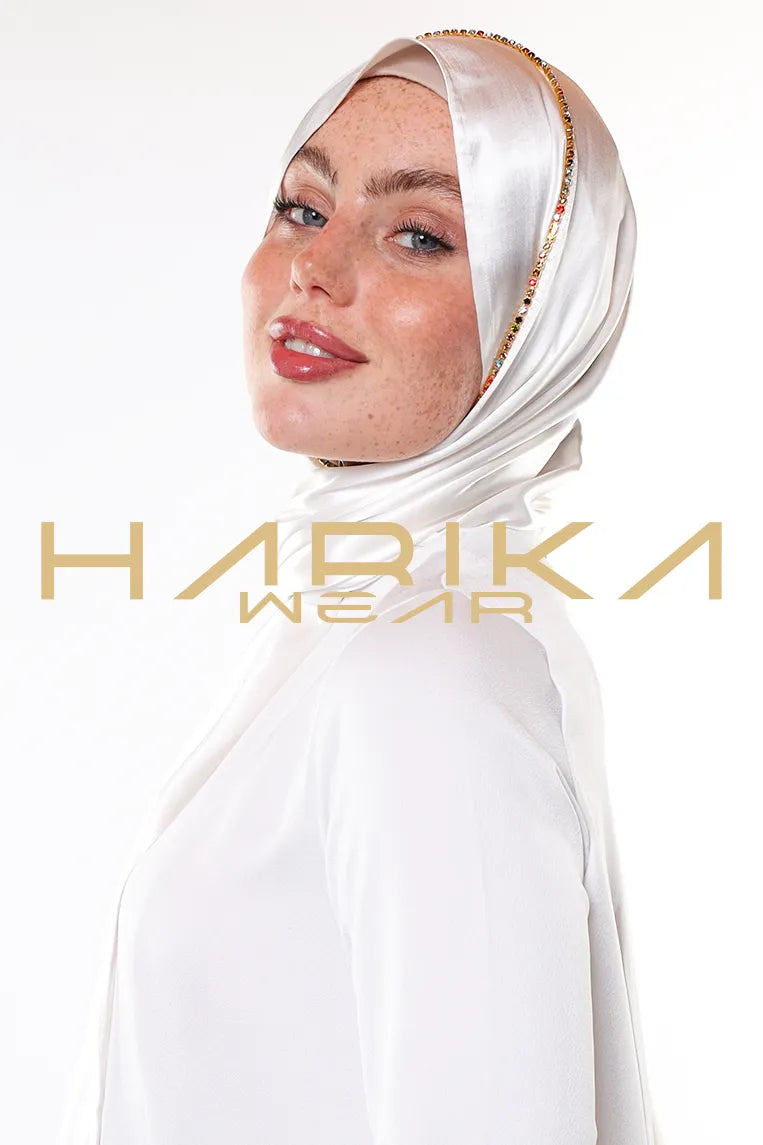 TAŞLI BEYAZ İPEK ŞAL