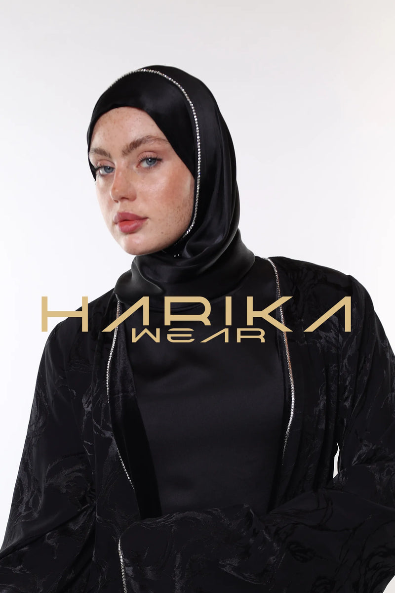 DETAYLI SİYAH İPEK ŞAL