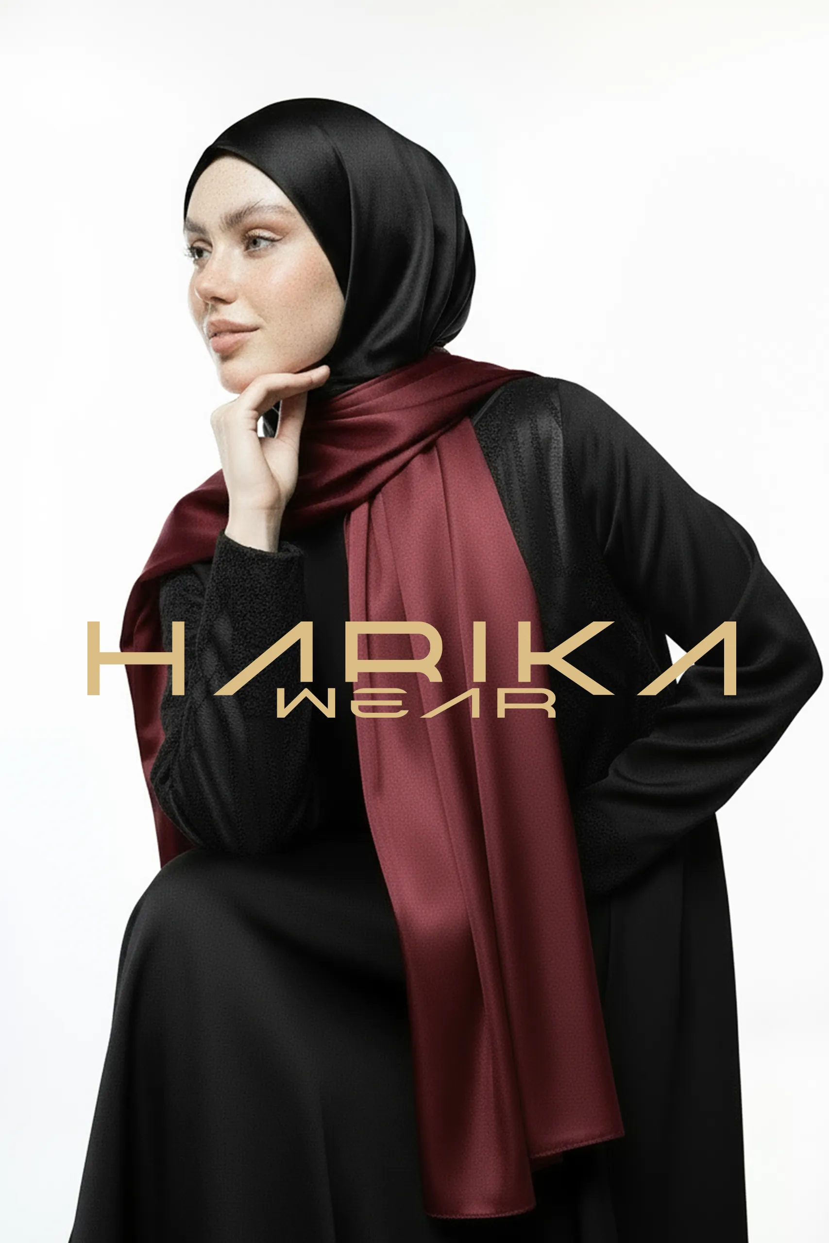 İKİ RENKLİ SİYAH BORDO İPEK ŞAL