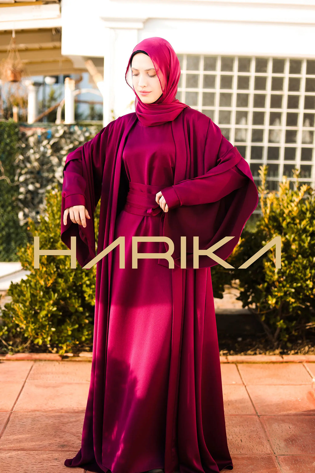 Koyu Fuşya Ipek Ferace