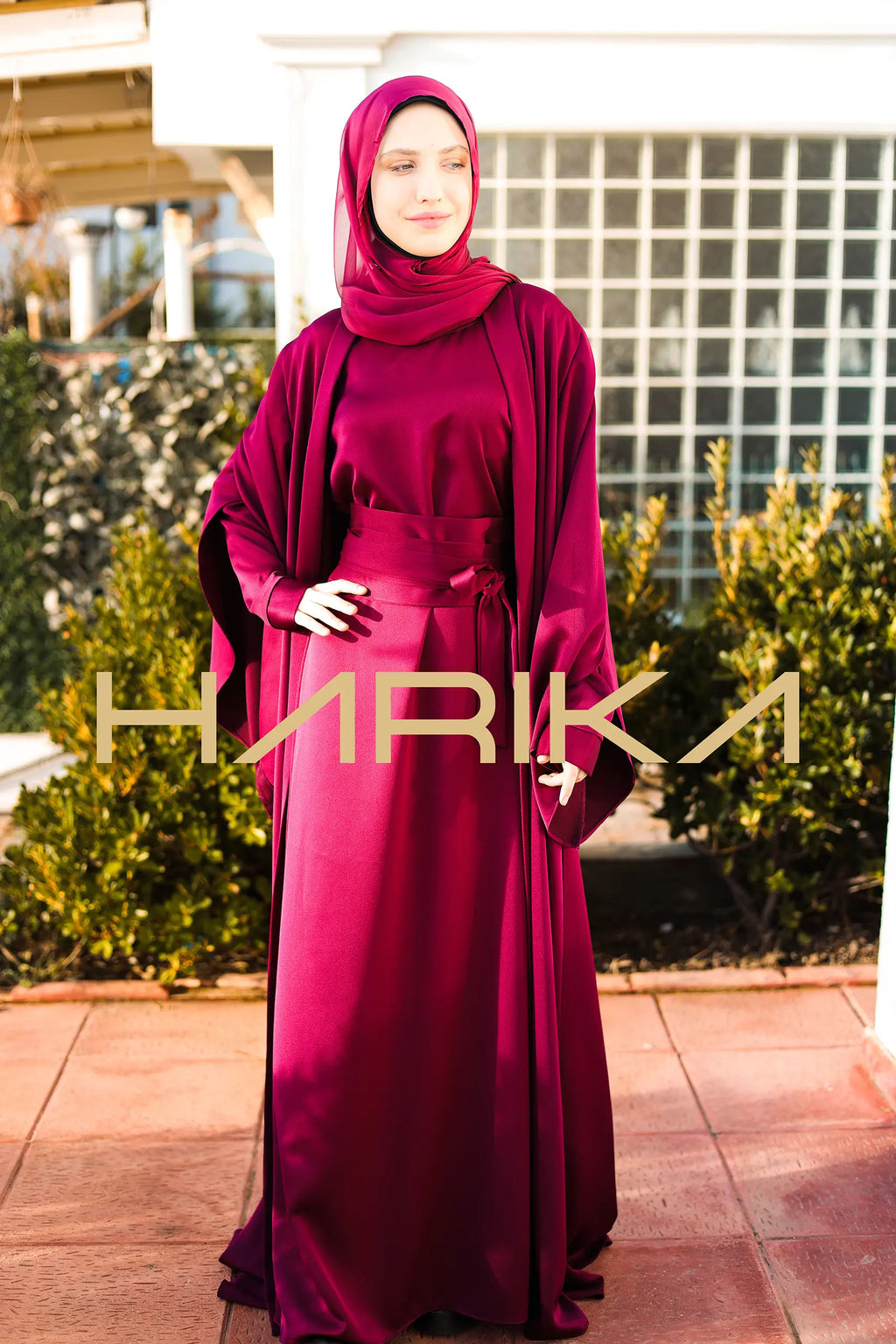 Koyu Fuşya Ipek Ferace