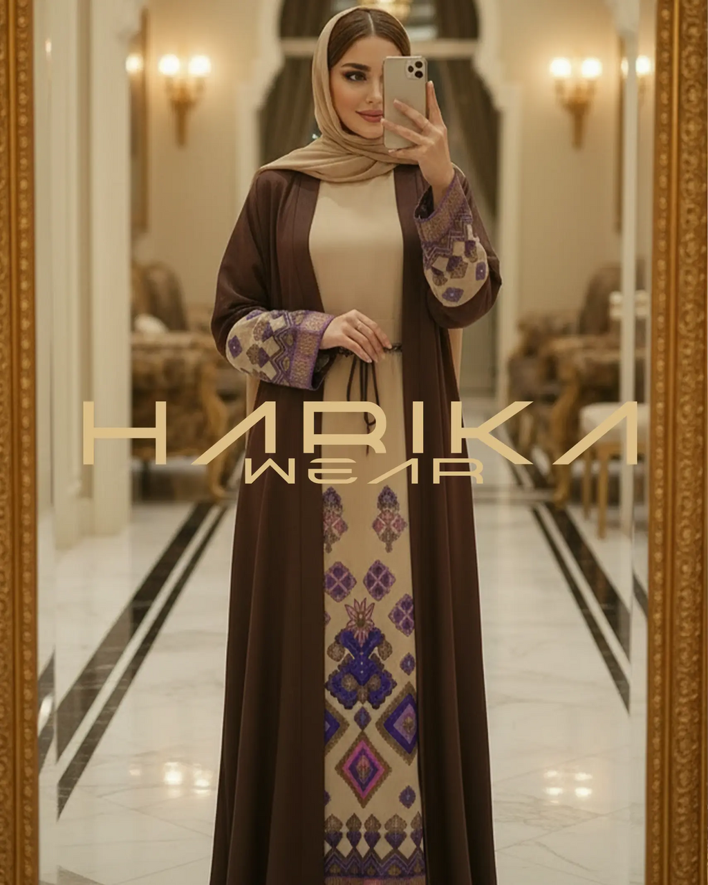 Arap Desenli Keten Abaya Elbise Takımı