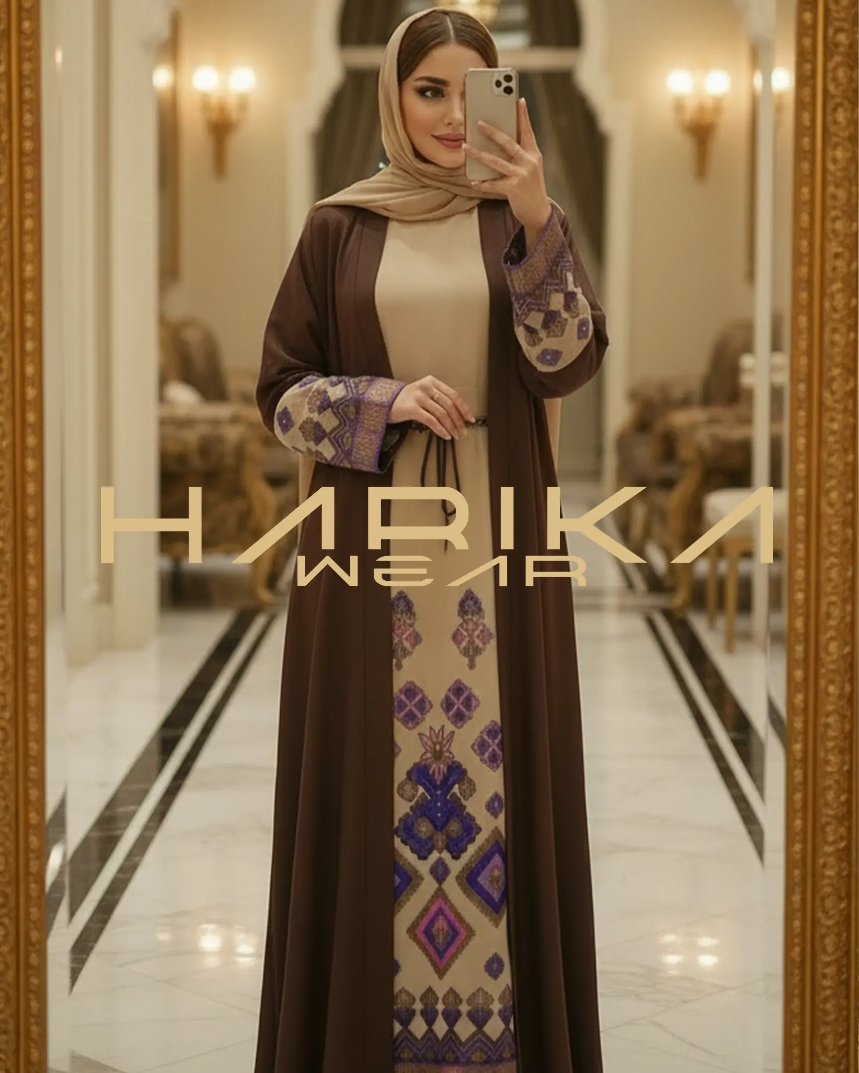 Arap Desenli Keten Abaya Elbise Takımı