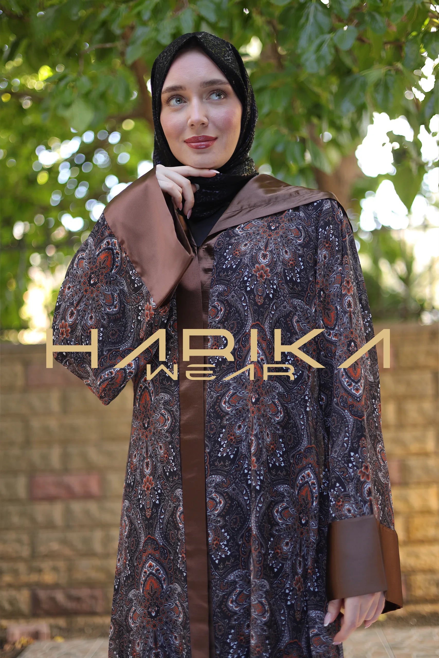 kahverengi şifon abaya