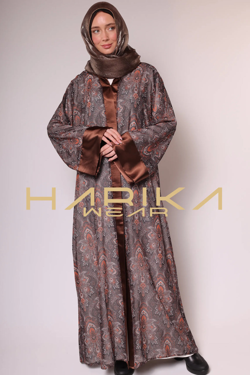 kahverengi şifon abaya