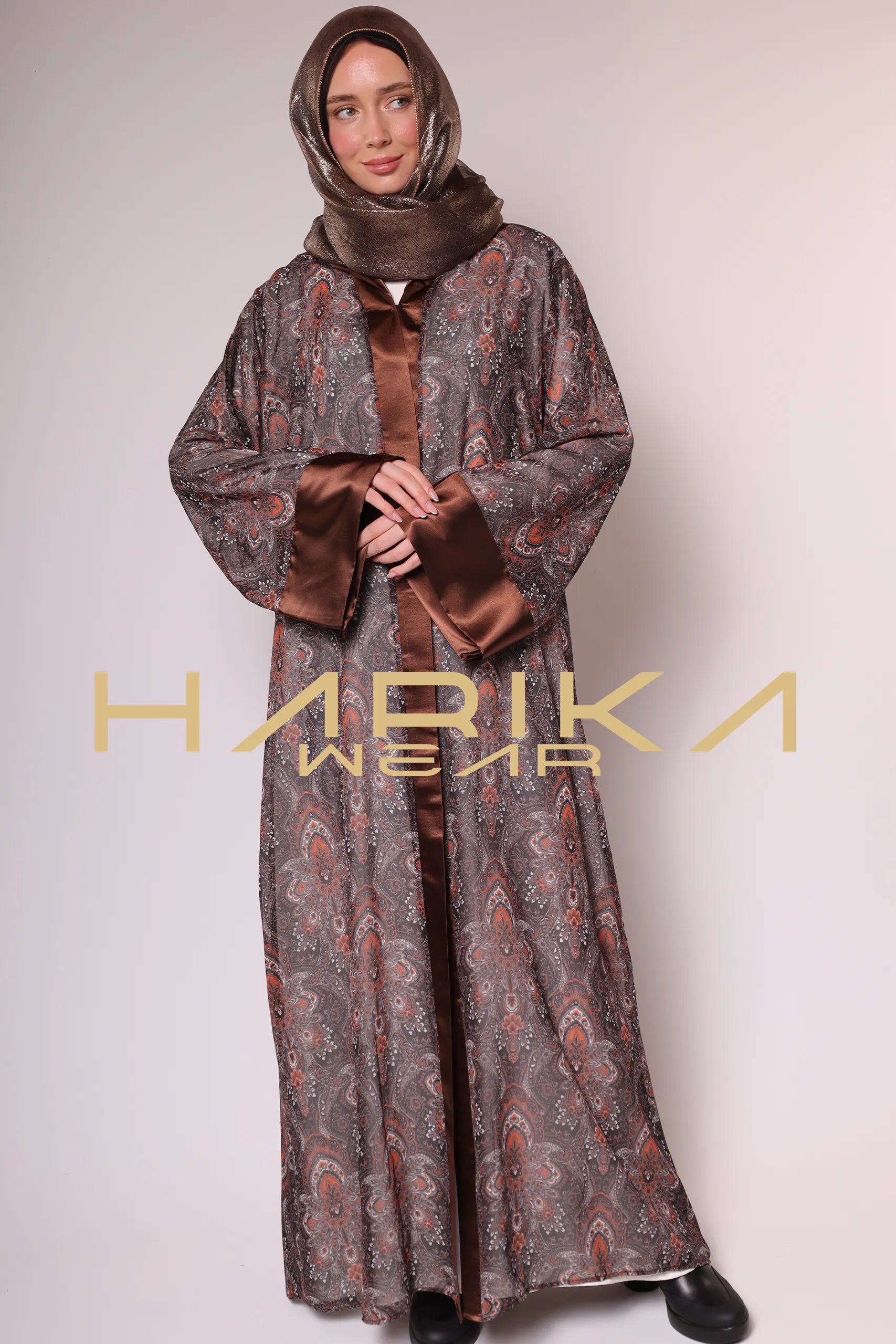 kahverengi şifon abaya