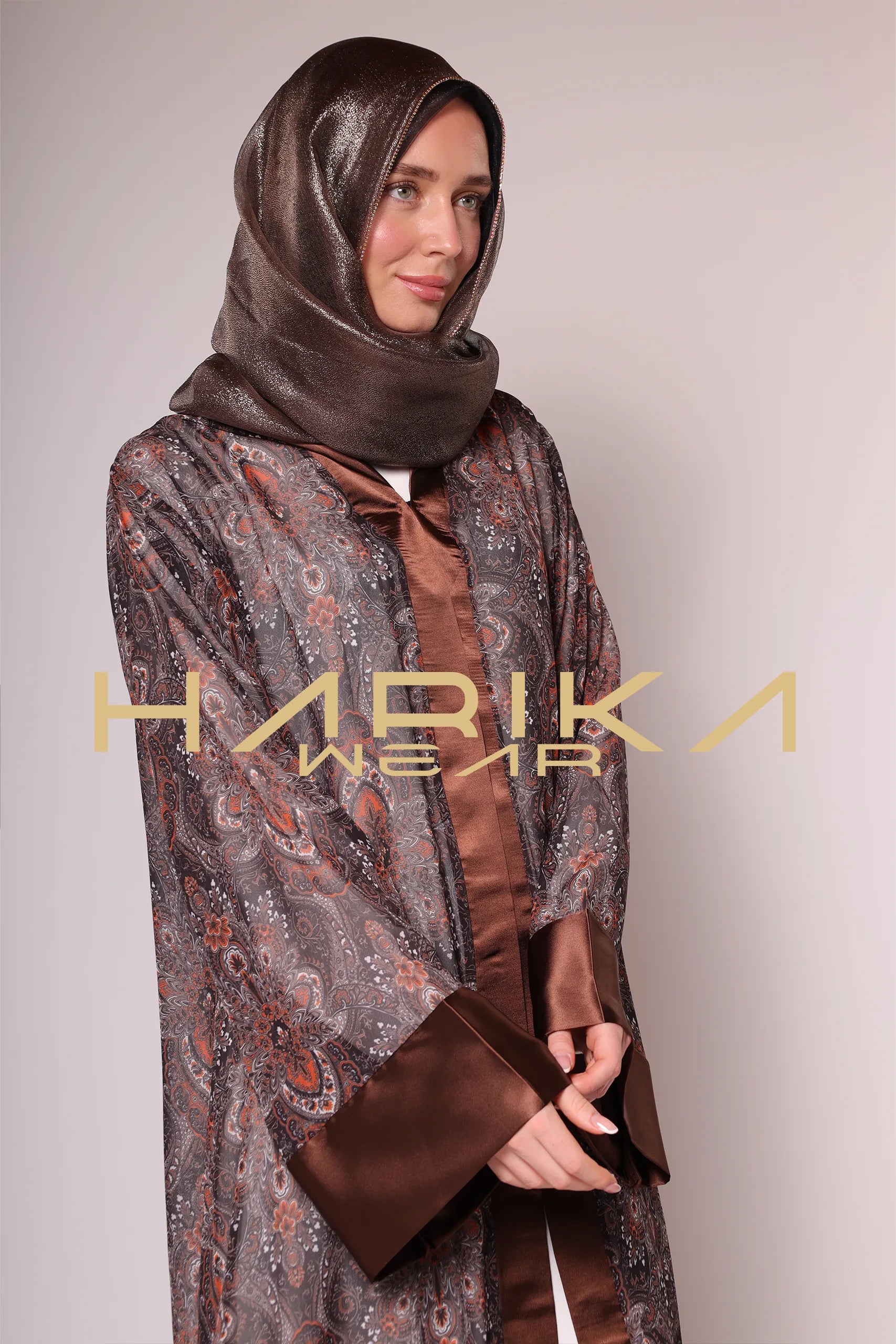 kahverengi şifon abaya