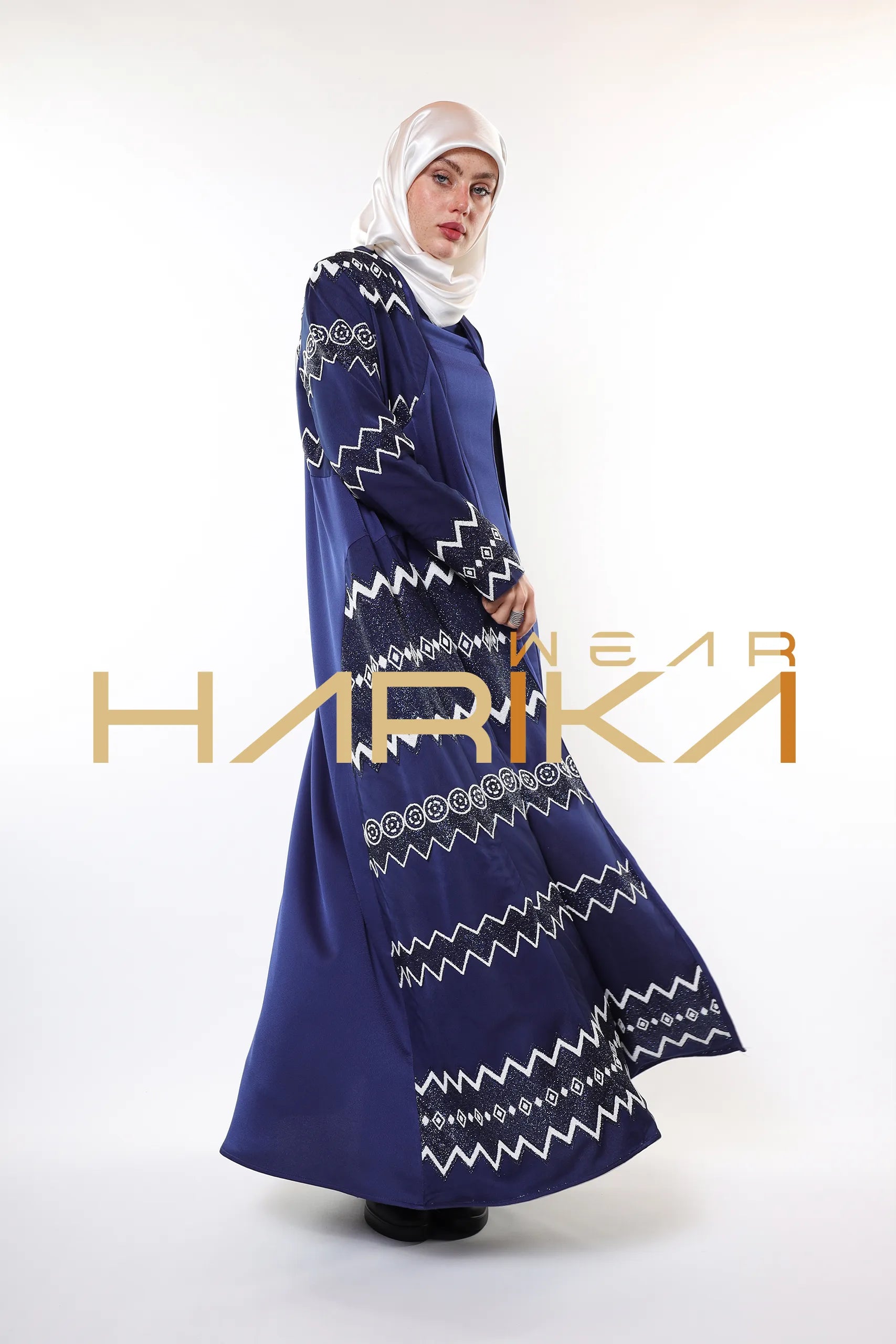Evening Star Patterned Royal Blue Embroidered Abaya (Excluding Dress)