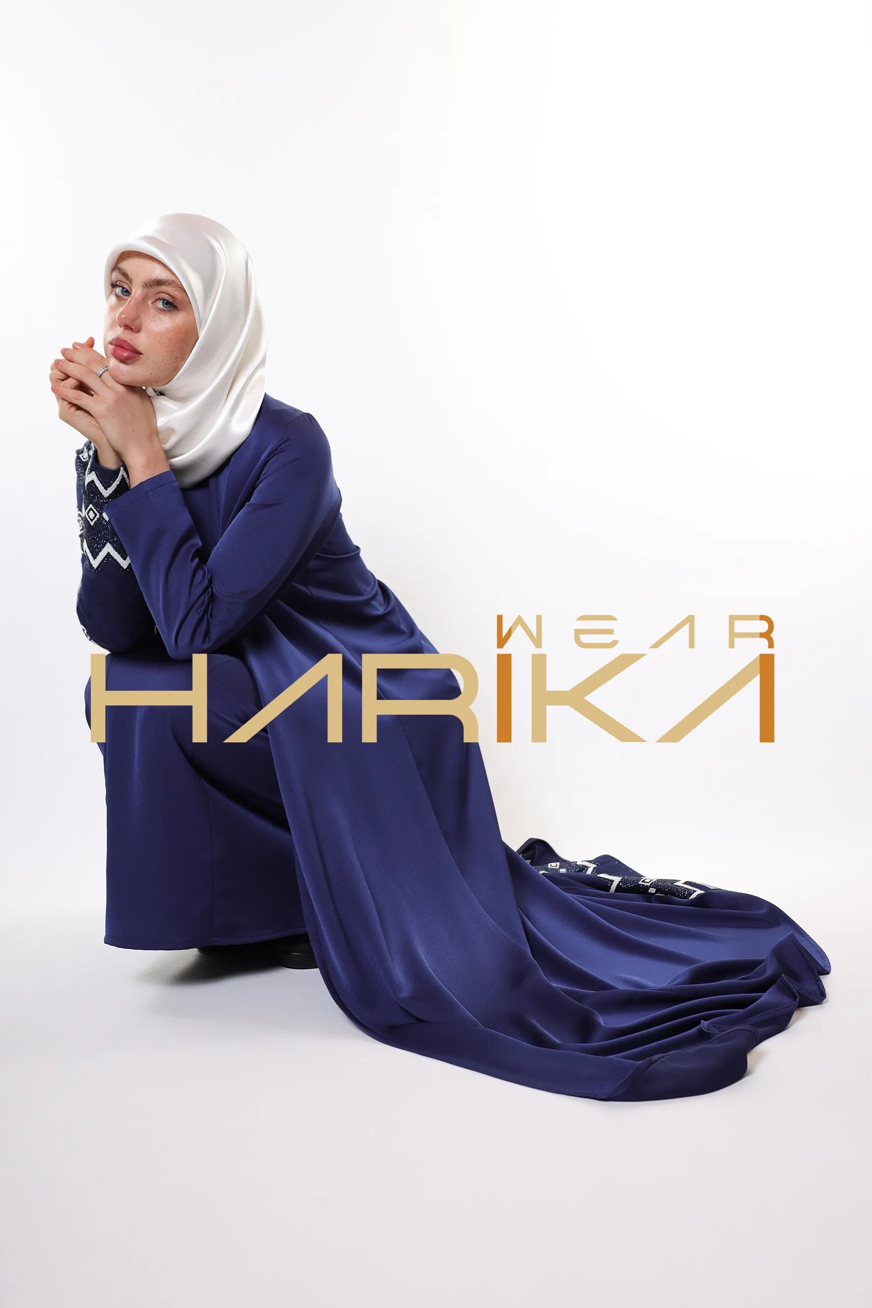 Evening Star Patterned Royal Blue Embroidered Abaya (Excluding Dress)