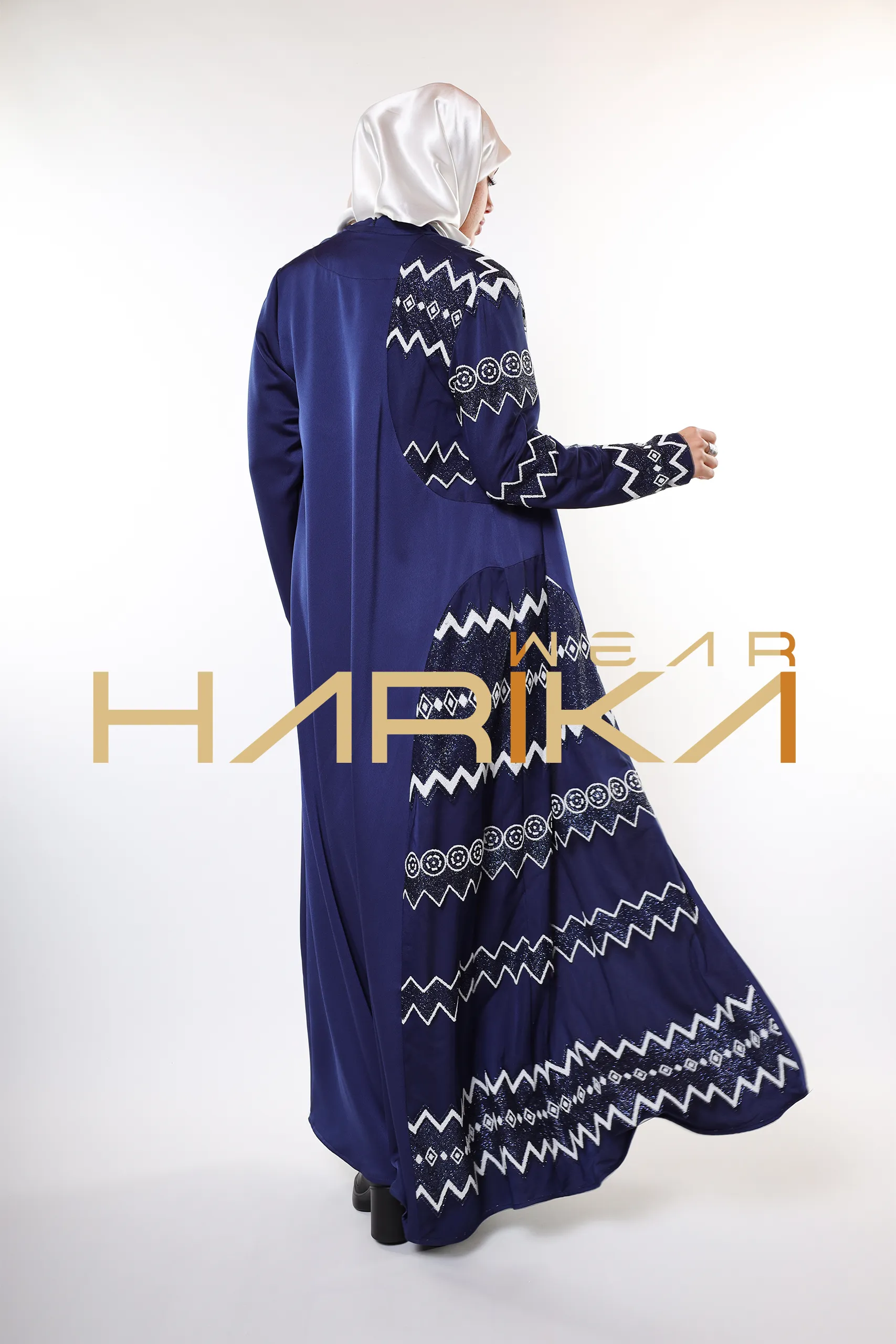 Evening Star Patterned Royal Blue Embroidered Abaya (Excluding Dress)