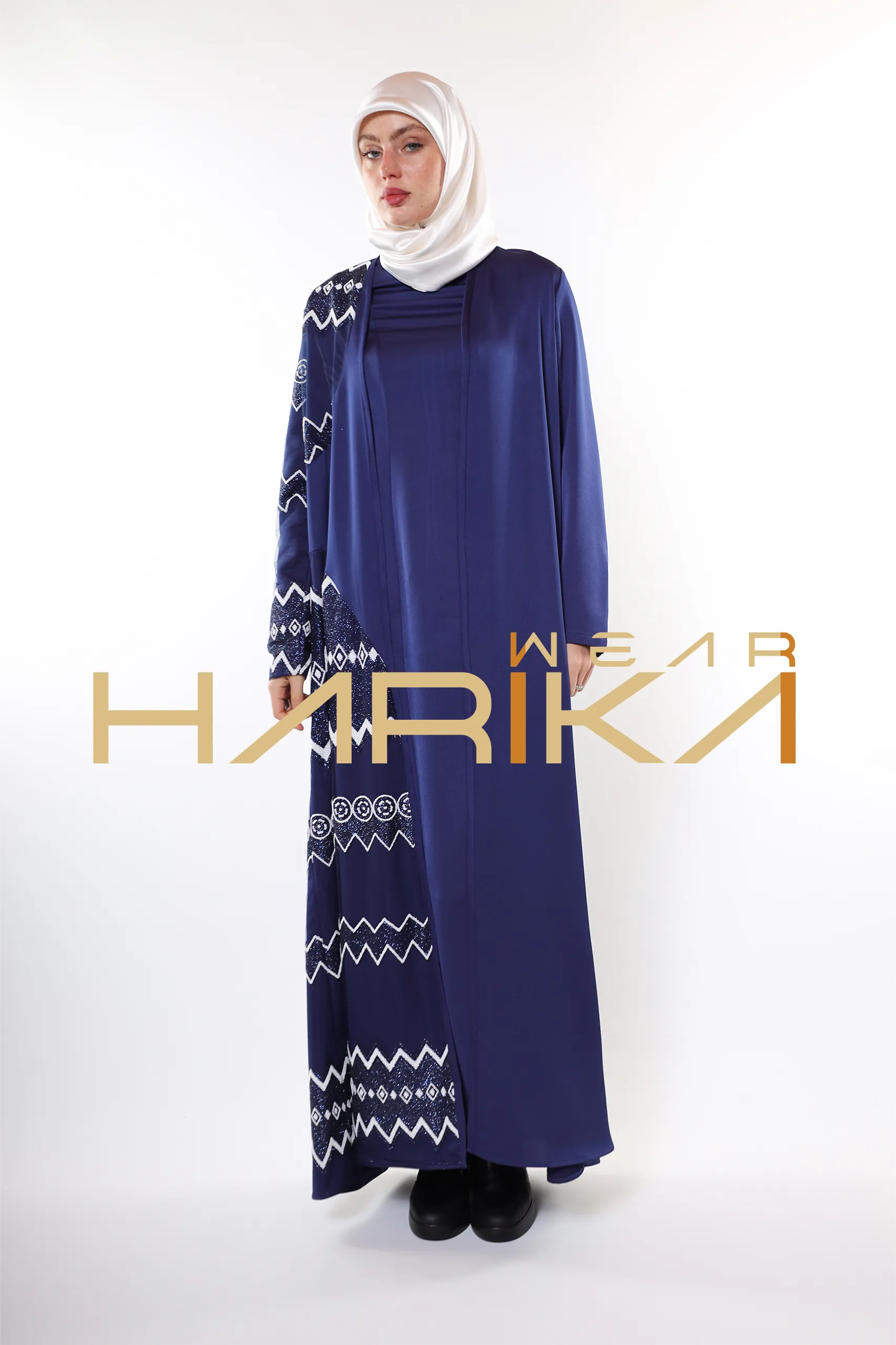 Evening Star Patterned Royal Blue Embroidered Abaya (Excluding Dress)