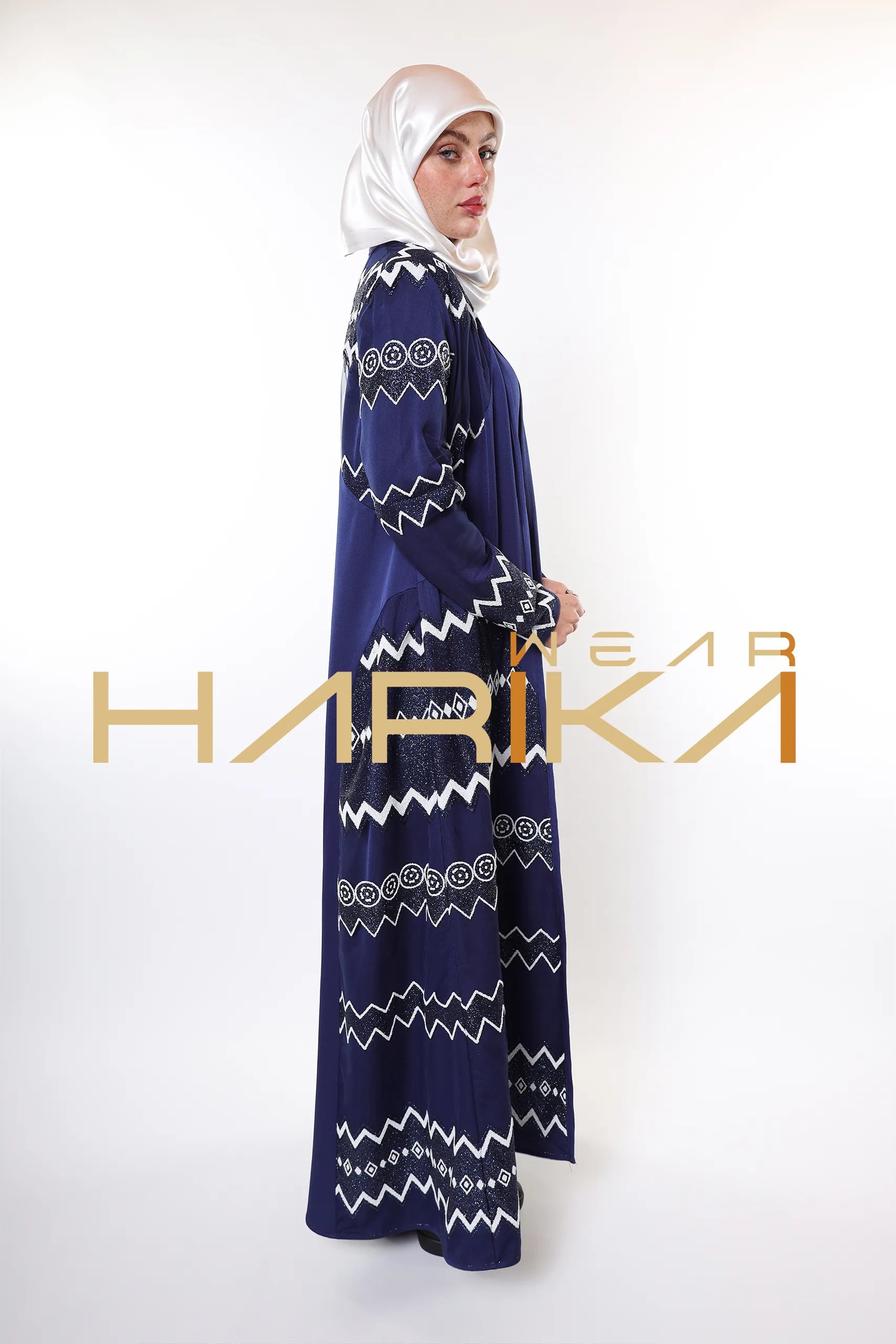 Evening Star Patterned Royal Blue Embroidered Abaya (Excluding Dress)