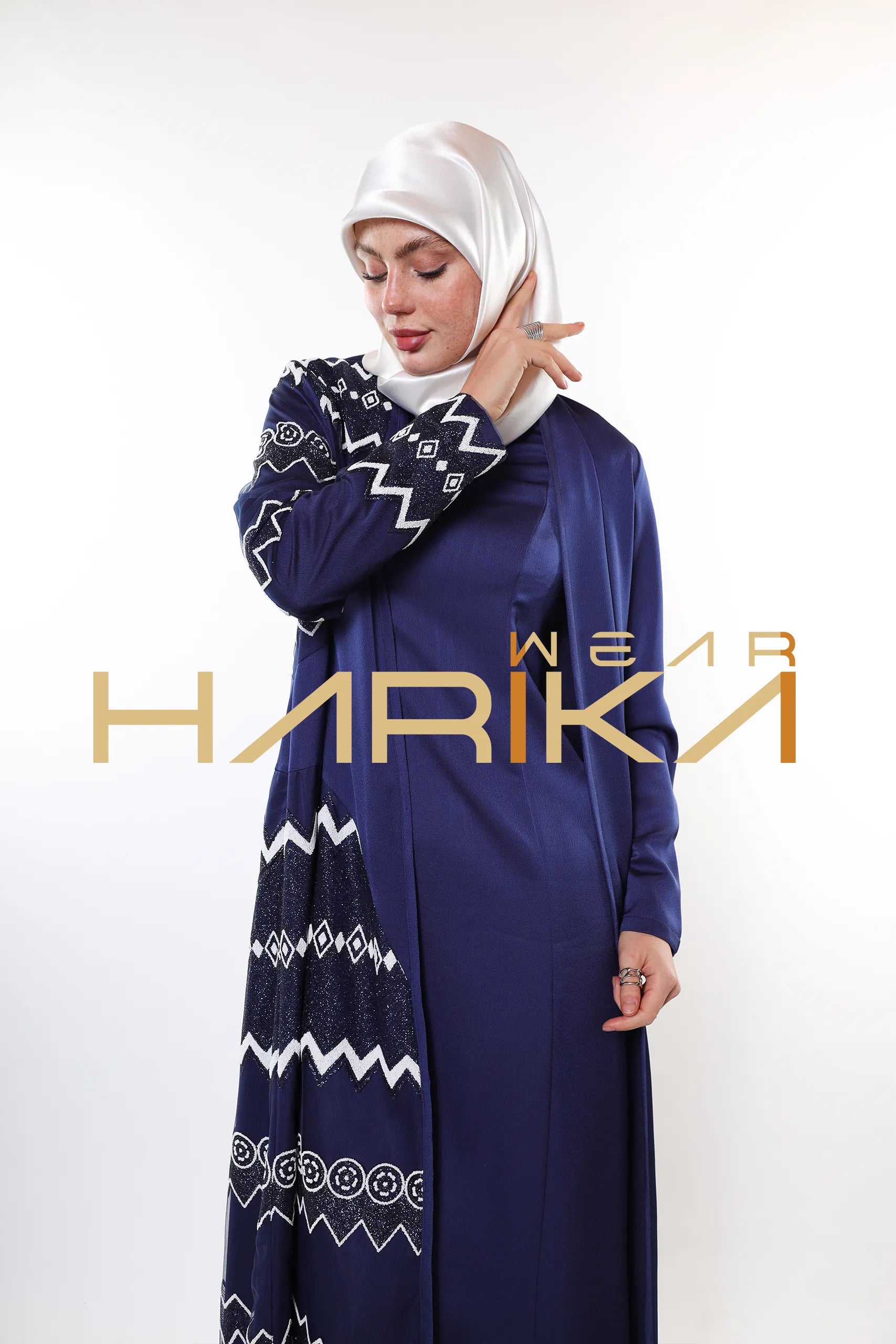 Evening Star Patterned Royal Blue Embroidered Abaya (Excluding Dress)